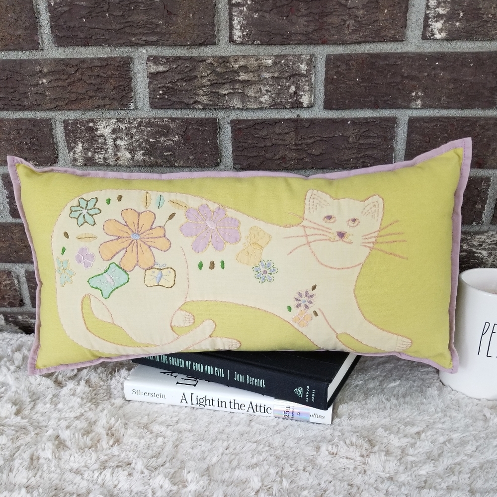Anthropologie Bohemian Flower Cat Lumbar Pillow